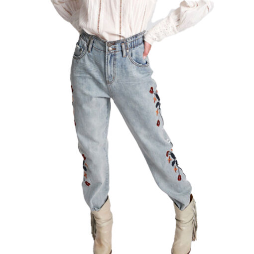 ONE TEASPOON WOODSTOCK EMBROIDERED PIONEER 80S JEANS 89H23274-APR LIGHT BLUE DENIM
