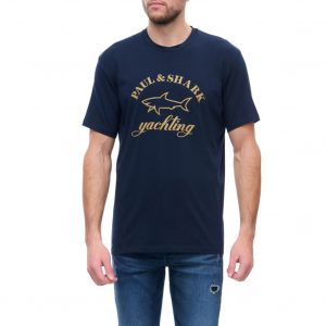 PAUL & SHARK KNITTED T-SHIRT C.W. ΜΠΛΟΥΖΑ ΚΜ 11311628 130-BLUE WITH GOLD PRINT