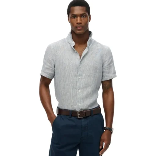 SUPERDRY D3 STUD VACATION LINEN S/S ΠΟΥΚΑΜΙΣΟ M4010937A-F5B-NAVY TICKING LINEN - Image 2