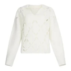 LIU JO 100% WOOL WITH BEJEWELLED EMBROIDERY ΠΟΥΛΟΒΕΡ MF5038MS009-10701-BIANCO LANA