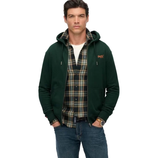 SUPERDRY OVIN ESSENTIAL LOGO ZIP HOODIE HB ΦΟΥΤΕΡ ΖΑΚΕΤΑ M2014128A-H7E-ENAMEL GREEN/ORANGE